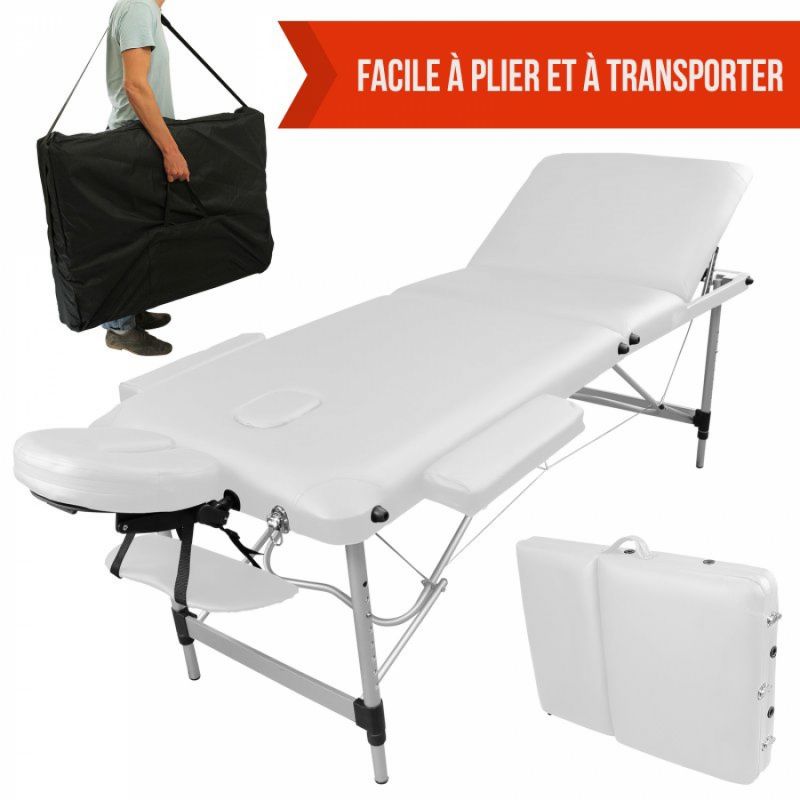 Table de massage aluminium - 3 Zones - Blanc