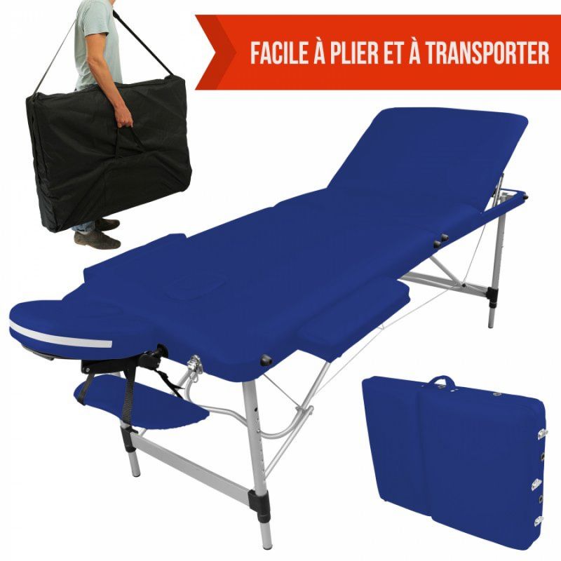 Table de massage aluminium - 3 Zones - Bleu azur