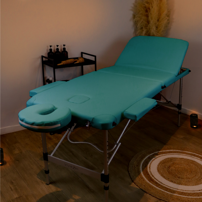 Table de massage aluminium - 3 Zones - Bleu turquoise