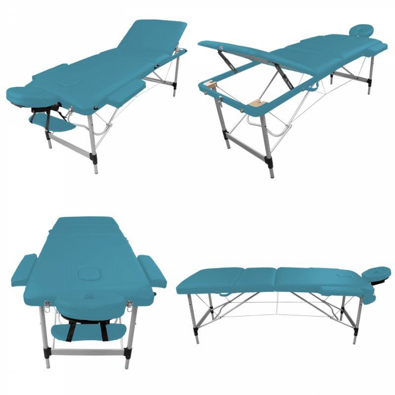 Table de massage aluminium - 3 Zones - Bleu turquoise