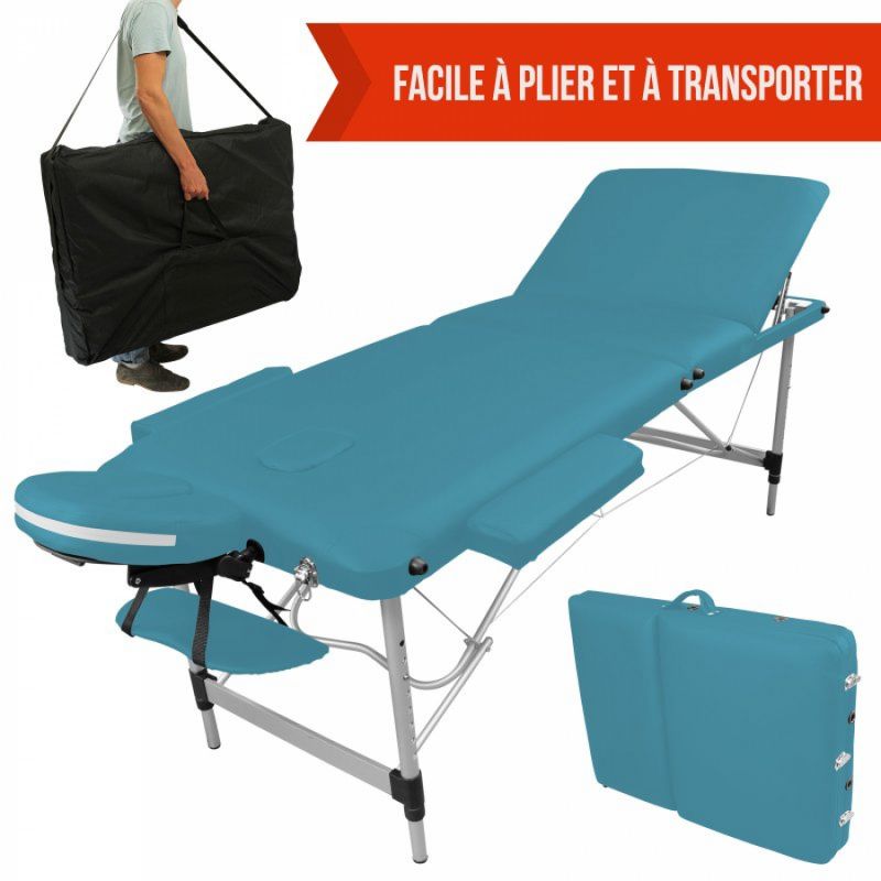 Table de massage aluminium - 3 Zones - Bleu turquoise