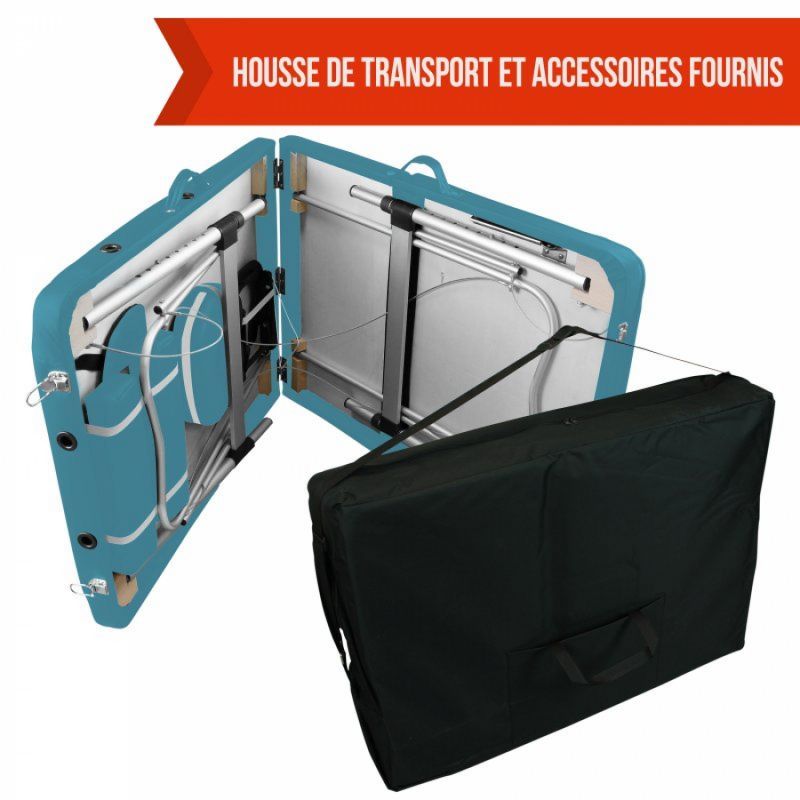 Table de massage aluminium - 3 Zones - Bleu turquoise