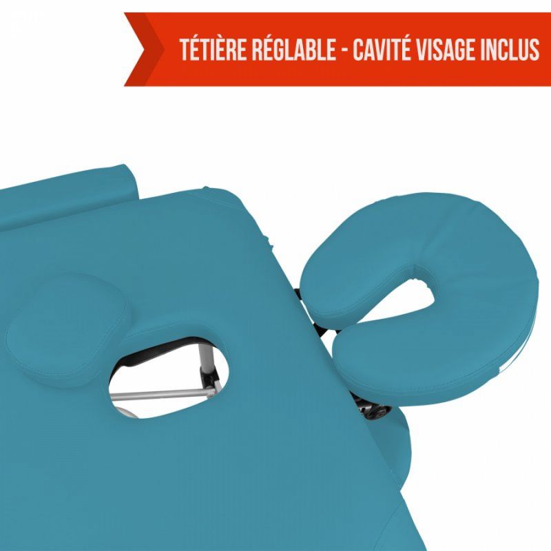 Table de massage aluminium - 3 Zones - Bleu turquoise