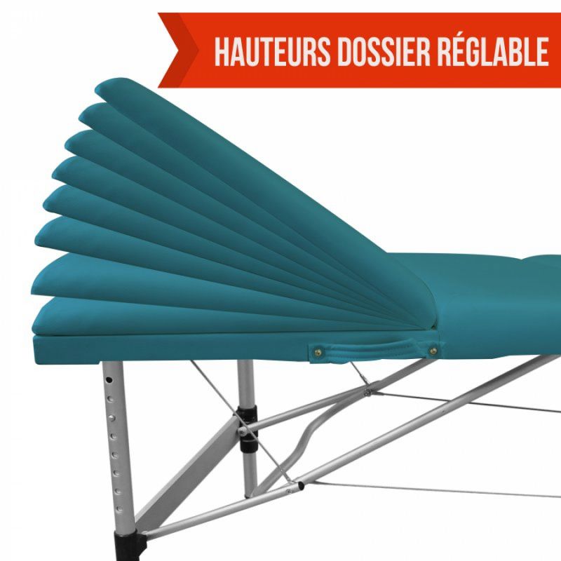 Table de massage aluminium - 3 Zones - Bleu turquoise