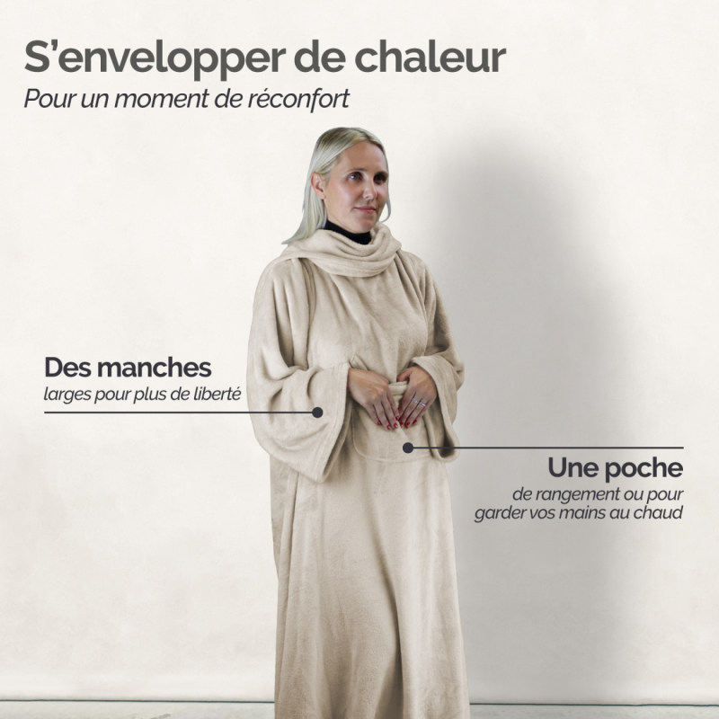 Plaid avec manches - Flanelle - Adulte - Beige