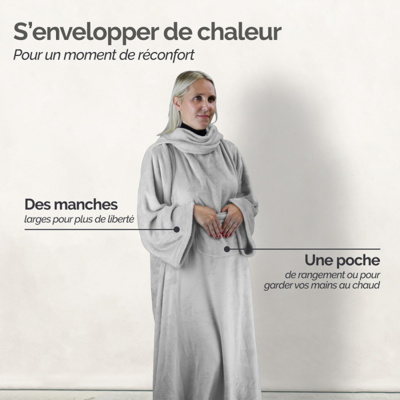 Plaid avec manches - Flanelle - Adulte - Gris