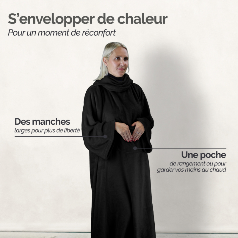 Plaid avec manches - Flanelle - Adulte - Noir
