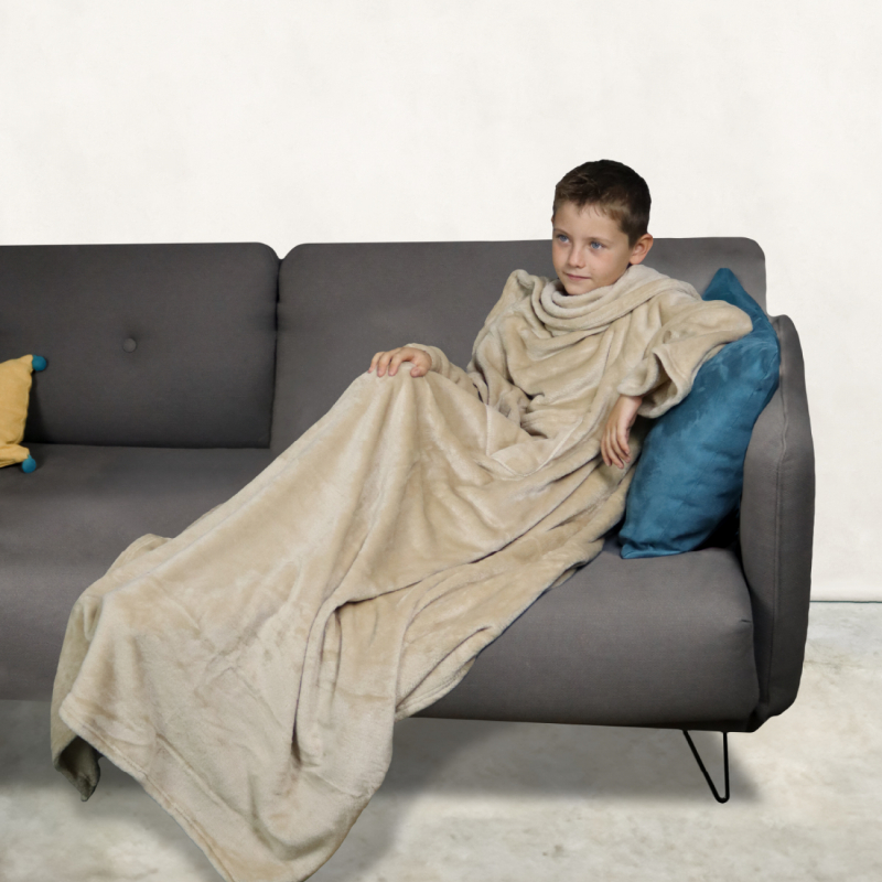 Plaid avec manches - Flanelle - Enfant - Beige