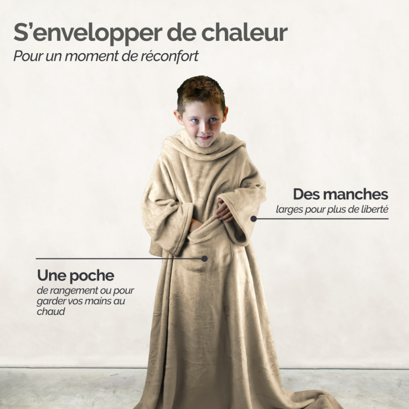 Plaid avec manches - Flanelle - Enfant - Beige