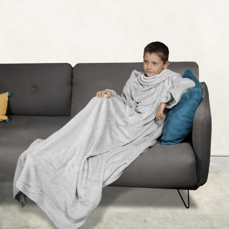 Plaid avec manches - Flanelle - Enfant - Gris