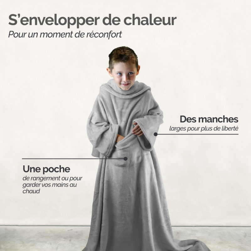 Plaid avec manches - Flanelle - Enfant - Gris