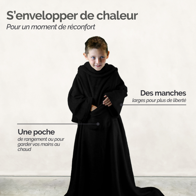 Plaid avec manches - Flanelle - Enfant - Noir