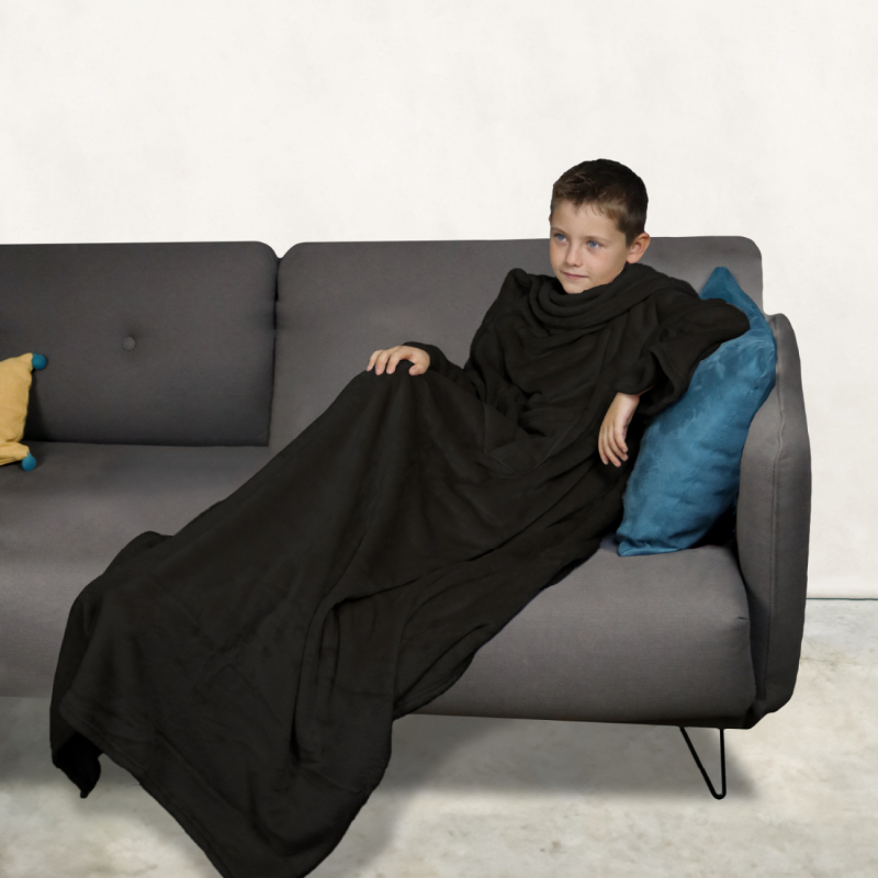 Plaid avec manches - Flanelle - Enfant - Noir