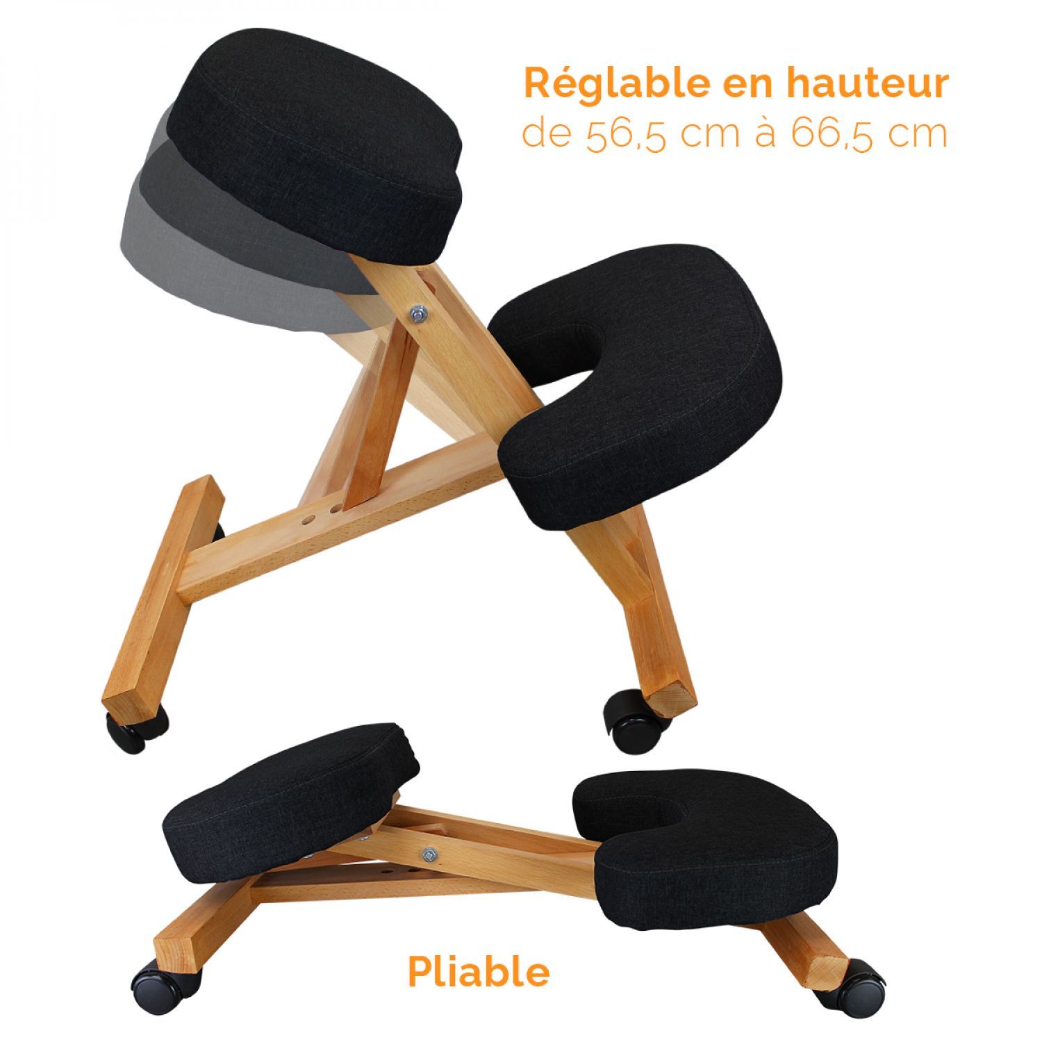 Siège technique ERGOMETAL - tabouret assis-genoux - hauteur réglable par  vis jusqu'à 72 cm - Noir Pas Cher