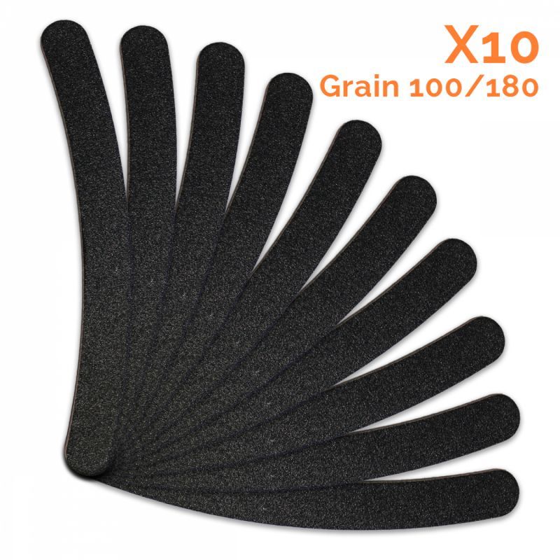 Lot de 10 limes à ongles banane premium - Grain 100/180 - Noir