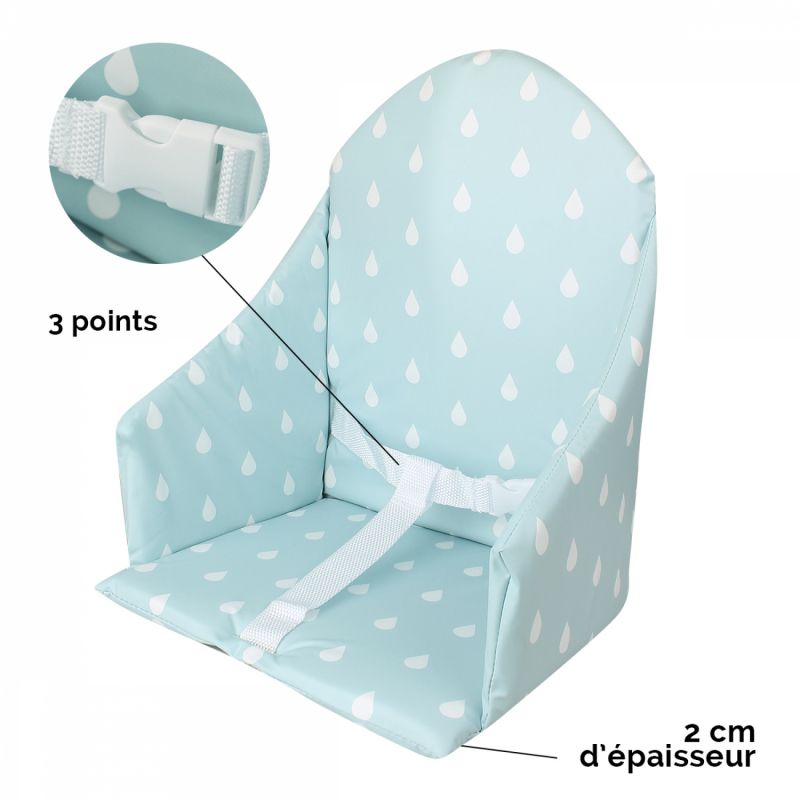 Coussin d'assise universel Miam pour chaise haute - Bleu goutte d'eau