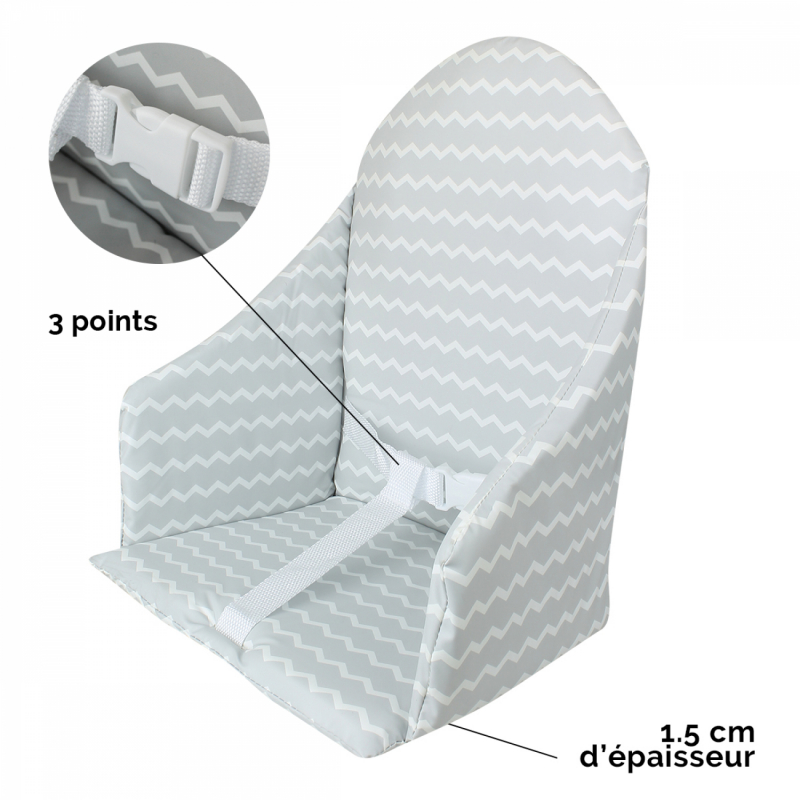 Coussin d'assise universel Miam pour chaise haute - Gris clair zig zag