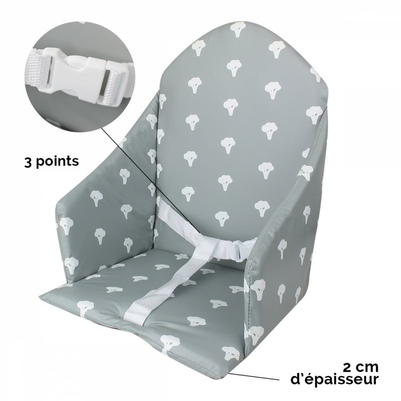 Coussin d'assise universel Miam pour chaise haute - Gris foncé brocolis