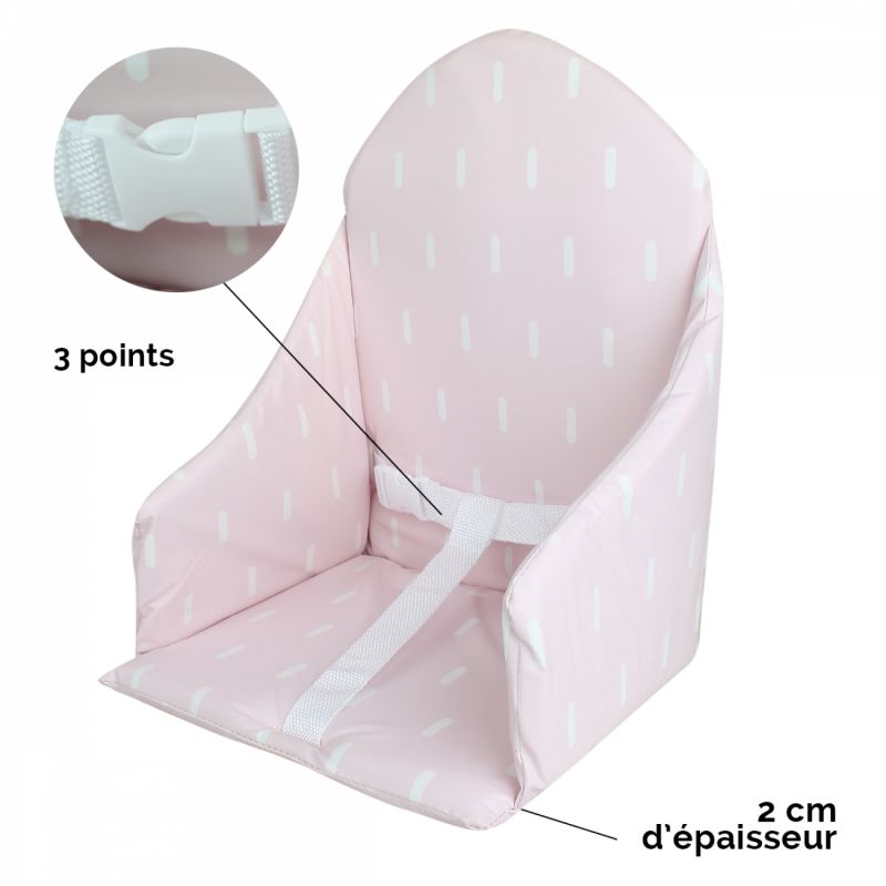 Coussin d'assise universel Miam pour chaise haute - Rose trait