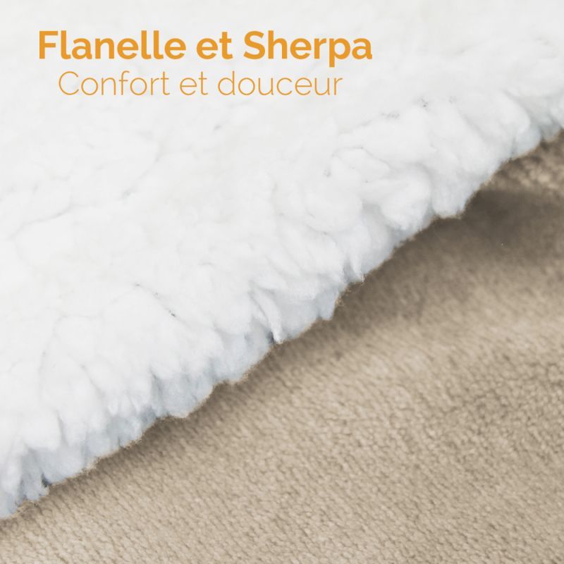 Plaid sherpa et flanelle - 150 x 200 cm - Beige