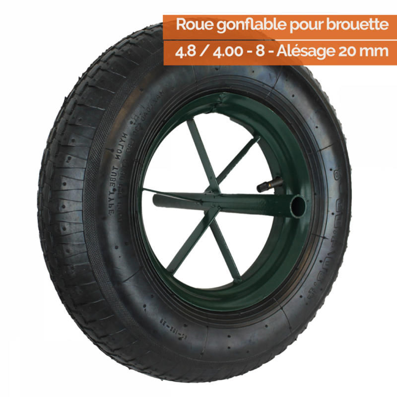 Roue gonflable pour brouette - 4.8 / 4.00 - 8 - Alésage 20 mm