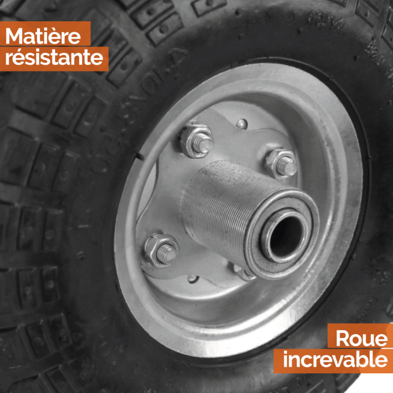 Roue increvable pour chariot - 4.10 / 3.50 - 4 - Alésage 16 mm