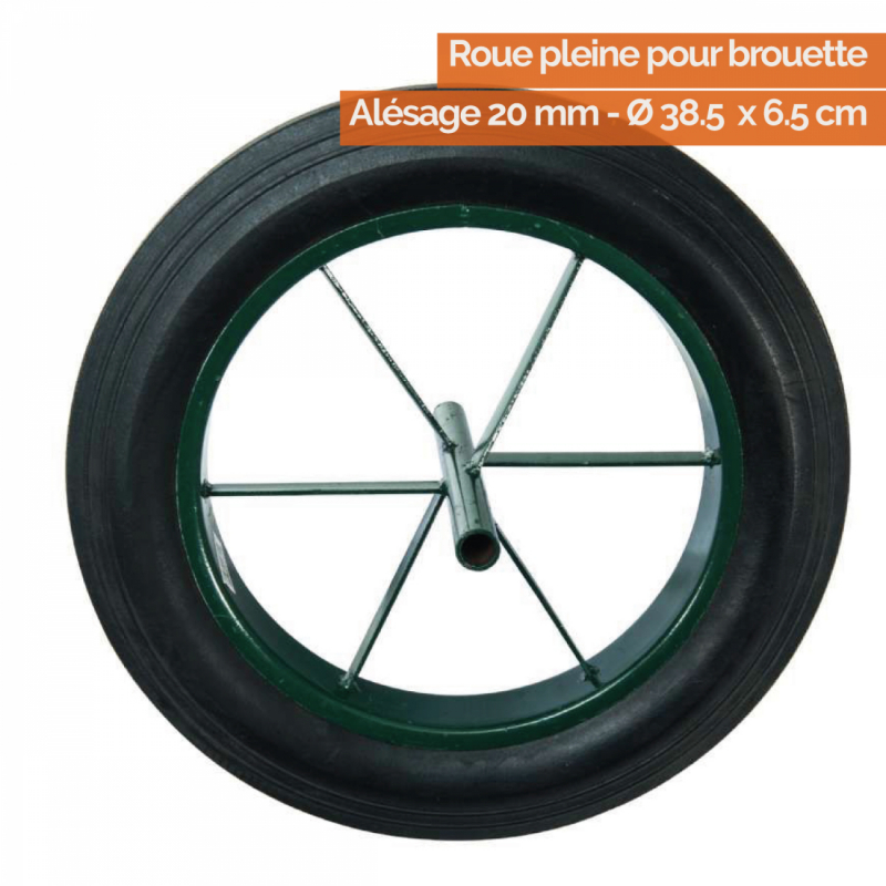 Roue pleine pour brouette - Ø 38.5 cm x 6.5 cm - Alésage 20 mm