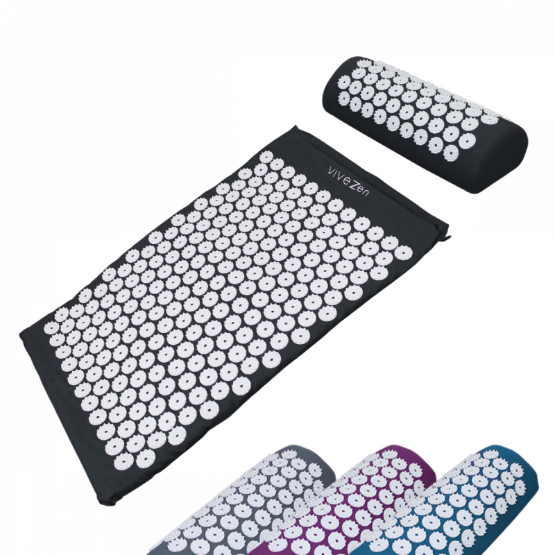 Tapis et coussin d'acupression 67 x 42 cm - Noir