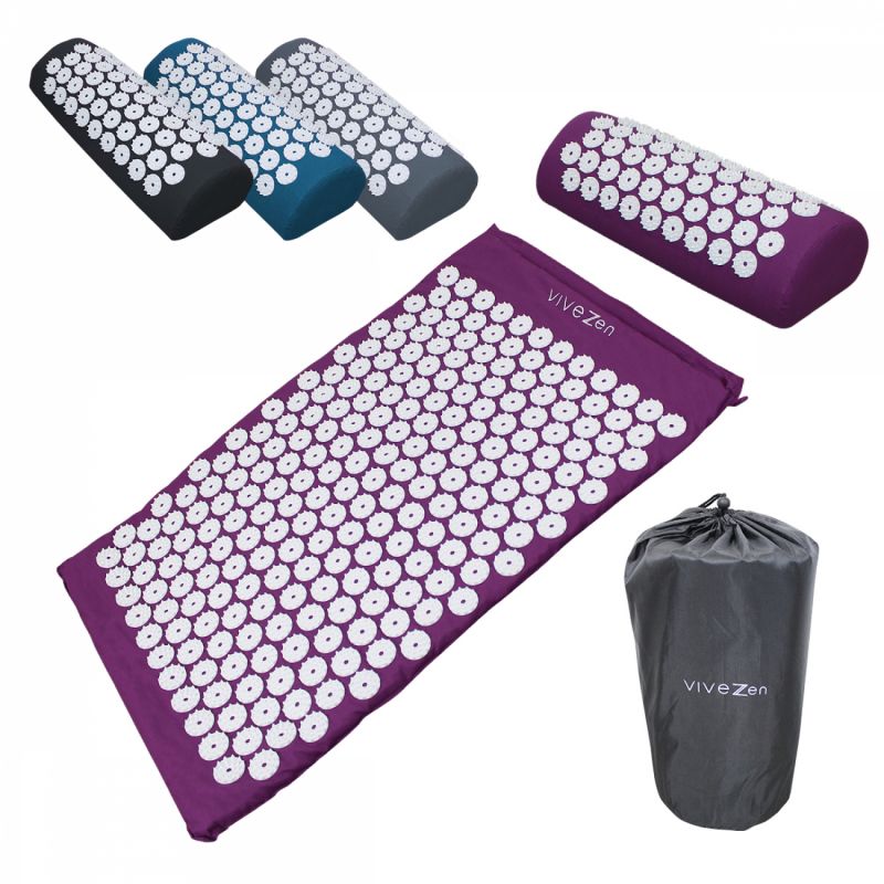 Tapis et coussin d'acupression 67 x 42 cm - Prune