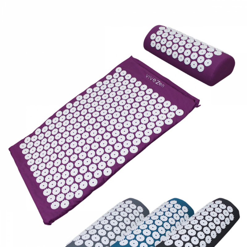 Tapis et coussin d'acupression 67 x 42 cm - Prune