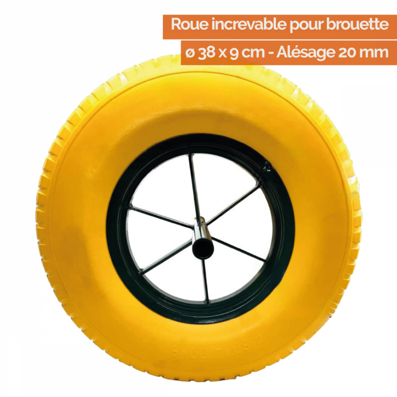 Roue increvable pour brouette - 4.8 / 4.00 - 8 - Alésage 20 mm