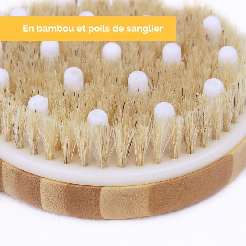 Brosse de drainage et de massage en bambou - 11 x 11 x 3,5 cm
