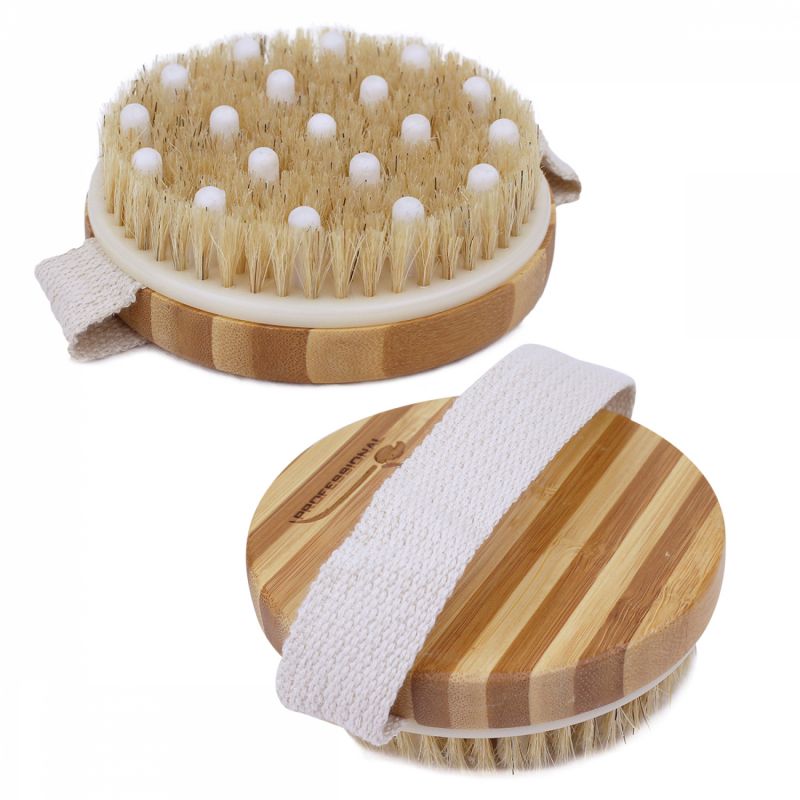 Brosse de drainage et de massage en bambou - 11 x 11 x 3,5 cm