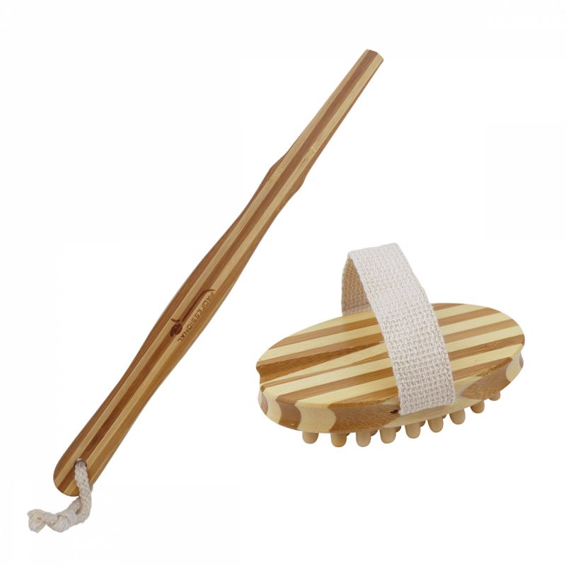 Brosse de massage en bambou avec manche amovible - 42 cm