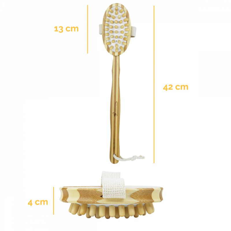 Brosse de massage en bambou avec manche amovible - 42 cm