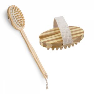 Brosse de massage en bambou avec manche amovible - 42 cm