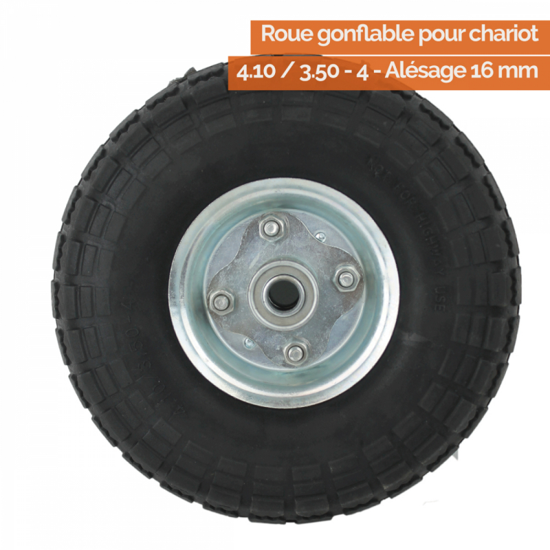Lot de 2 roues gonflables pour chariot - 4.10 / 3.50 - 4 - Alésage 16 mm