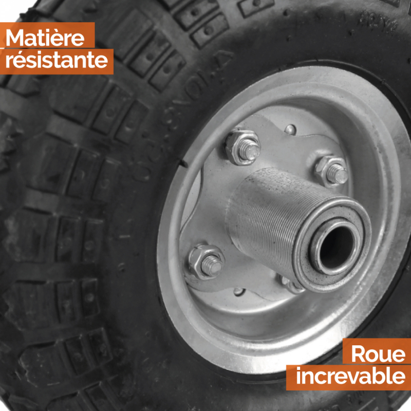 Lot de 2 roues increvables pour chariot - 4.10 / 3.50 - 4 - Alésage 16 mm