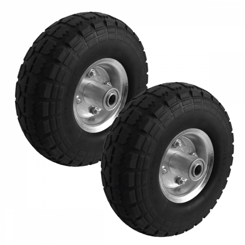 Lot de 2 roues increvables pour chariot - 4.10 / 3.50 - 4 - Alésage 16 mm