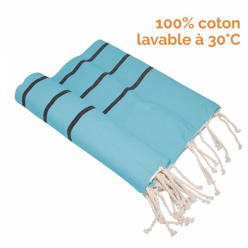 Fouta - Horizon - Bleu turquoise et Noir