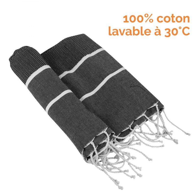 Fouta - Nid d'abeille - Ecume - Noir et Blanc