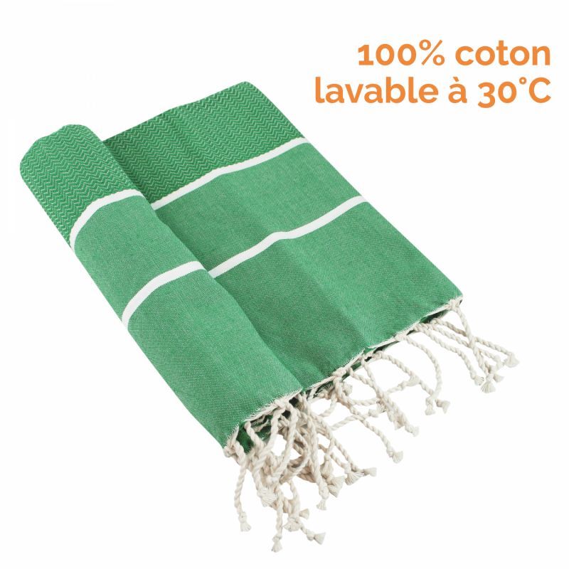 Fouta - Nid d'abeille - Ecume - vert et blanc