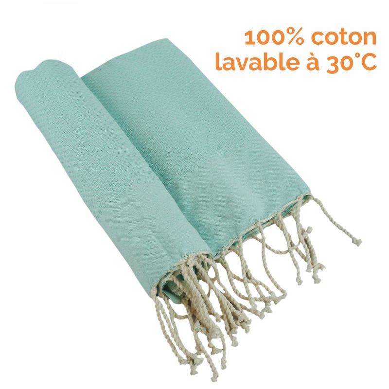 Fouta nid d'abeille - Unie - vert d'eau