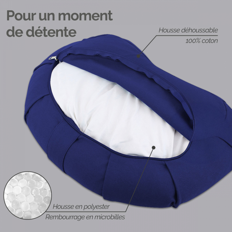 Coussin de méditation demi-lune - 44 x 27 x 13 cm - Bleu