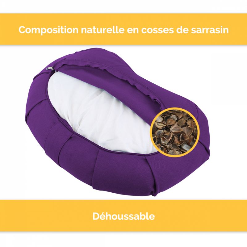 Coussin de méditation demi-lune - 44 x 27 x 13 cm - Prune