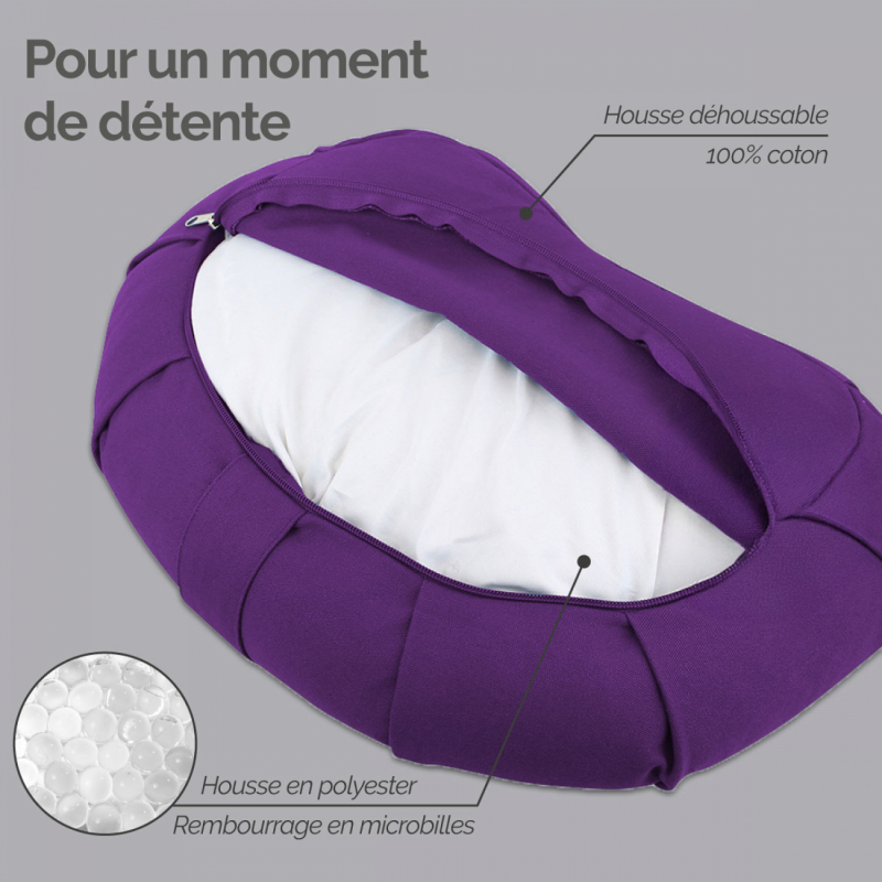 Coussin de méditation demi-lune - 44 x 27 x 13 cm - Prune