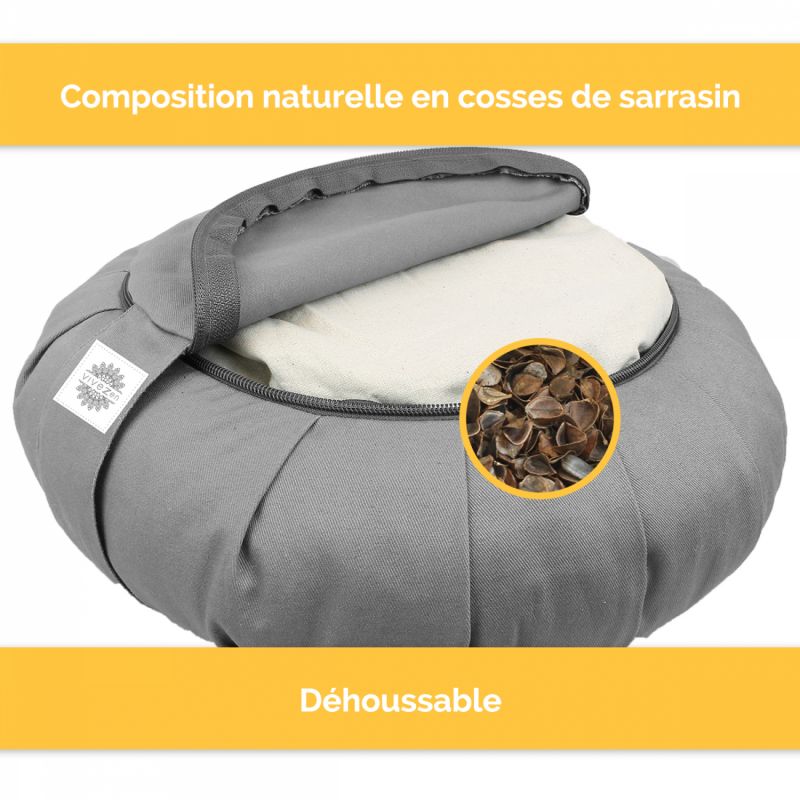 Coussin de méditation - Rond - 38 x 38 x 13 cm - Gris