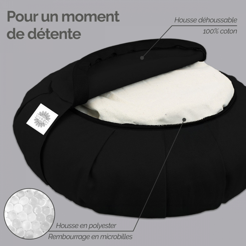 Coussin de méditation - Rond - 38 x 38 x 13 cm - Noir