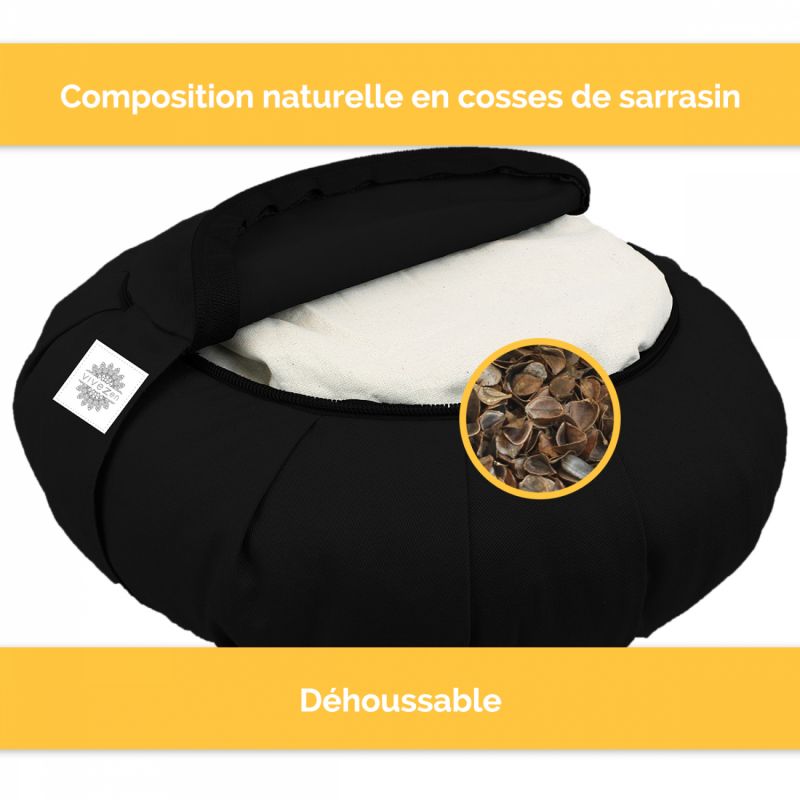 Coussin de méditation - Rond - 38 x 38 x 13 cm - Noir