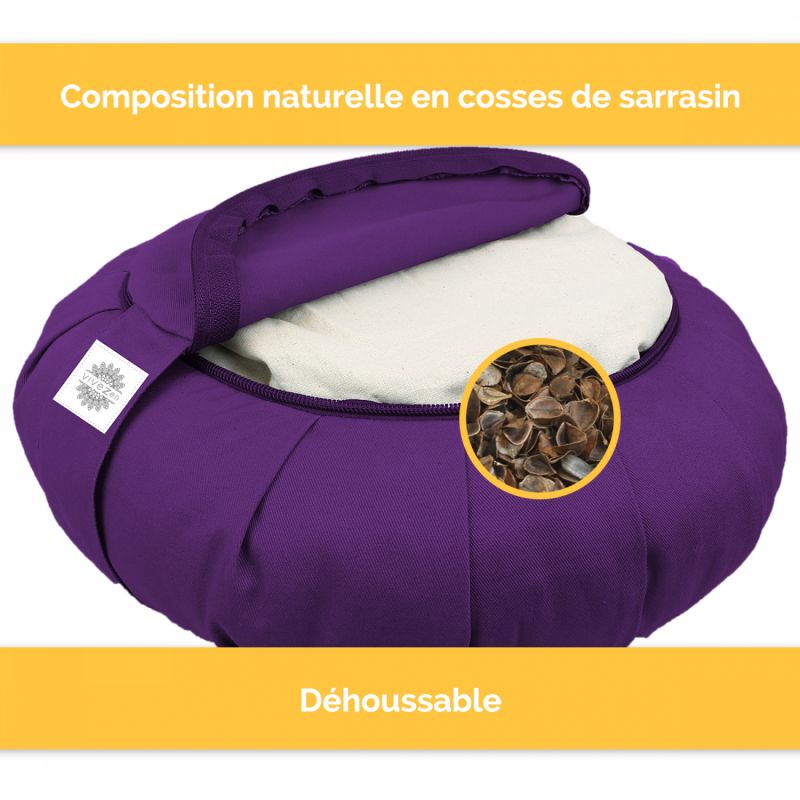 Coussin de méditation - Rond - 38 x 38 x 13 cm - Prune